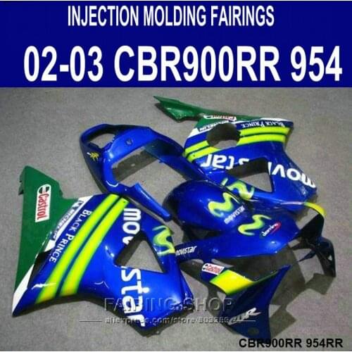 Injection mold Customize Fairing kit for Honda CBR900RR 954 CBR954 2002 2003 blue Movistar ABS fairings set CBR954RR 02 03 SD44