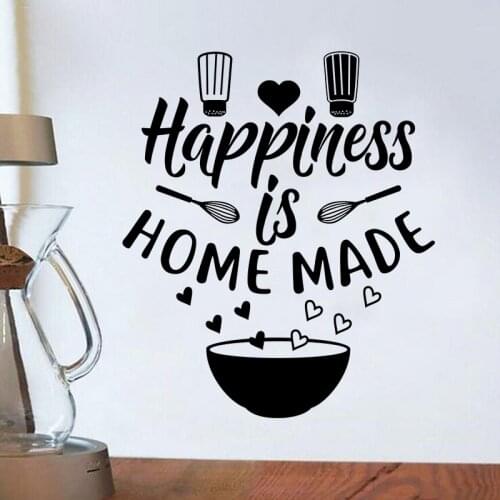 Kitchen Wall Sticker Quote Happiness Is Home Made Decal Family Dining Room Wall Decoration Bowl Chef Hat Stickers Love Heart