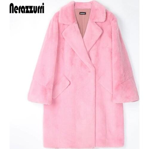 Nerazzurri Pink warm faux fur coat women flare sleeve lapel Fur jackets for women Plus size winter coats for women 4xl 5xl 6xl