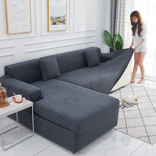 Solid Color Corner Sofa Covers for Living Room Elastic Couch Cover Stretch Sofa Towel L Shape Sofa Need Buy 2pcs Slipcovers
