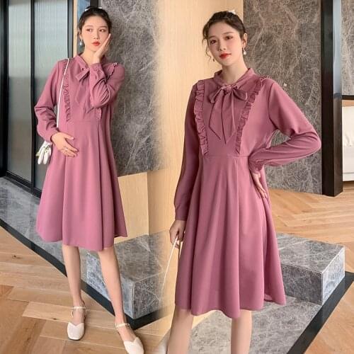 Pregnancy Dress Summer Cotton Linen Loose Korean Version Big Bow Medium Length Maternity Clothes Dress Pregnancy Clothes
