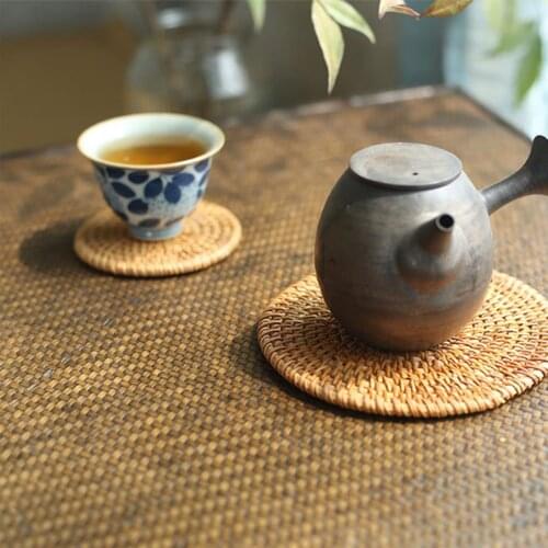 Rattan Weaving Drink Coasters For Kungfu Tea Accessories Round Tableware Dish Mat Japanese Insulation Cup Pad Tea Accessories