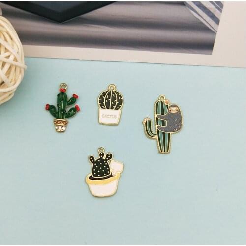 10pcs/pack Potted Cactus Enamel Charms Drop Oil Plant Metal Pendants Jewelry Earring Bracelets DIY Pendant Jewelry Accessories