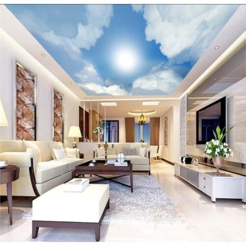 Ceilings mural blue sky white clouds sunlight Mural Paintings Living Room Ceiling Wallpaper