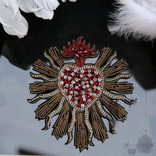 Beads Rhinestones Love Heart Patch Handmade Applique for Garment Bag Decoration DIY Clothes Sewing Supply