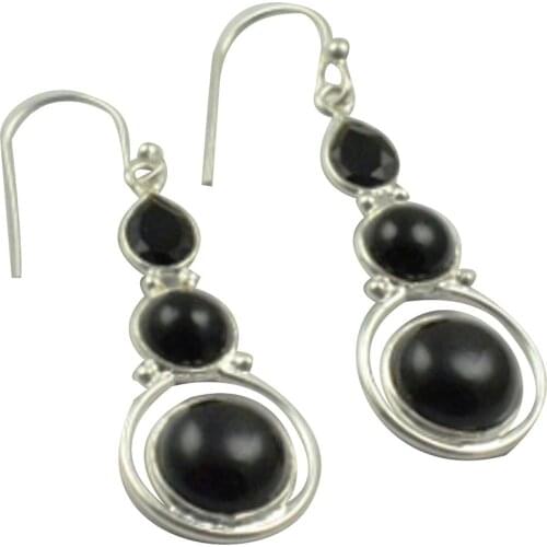 Lovegem Genuine Black Onyx EARRINGS 925 Sterling Silver, 44.5mm, AE2181