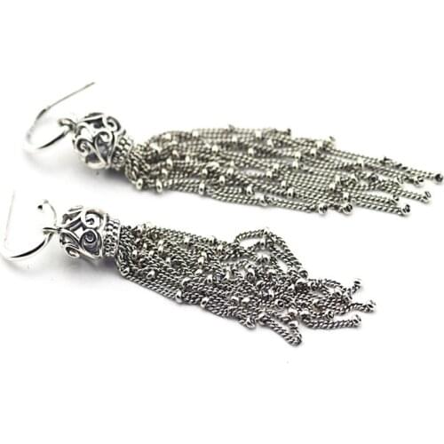 Enchanted Tassels Drop Earrings 100% 925 Sterling Silver Earrings for Women Jewelry Long Chains Pendant Female Earrings Jewelry