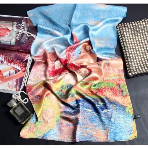 [SLKSCF] 180X55CM Popular digital floral print silk satin hijab Real Silk Scarves shawl female