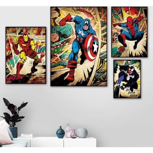 Marvel Superhero Comic Painting Spiderman Avengers Canvas Retro Poster Wall Art Pictures for Living Room Home Decor Cuadros