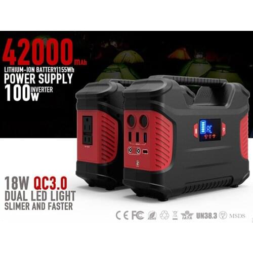 High Quality Lithium ion Batteries 110V 220V AC Output 100W 42000mah 155wh Portable Power Solar Generator