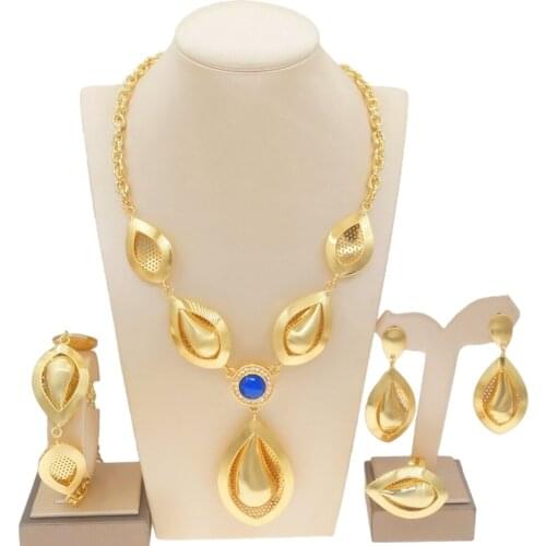 Yulaili Latest Exquisite Brazilian Gold Necklace Set Fashion Daily Women Bracelet Earring Ring Factory Direct Sales Jewelry Sets