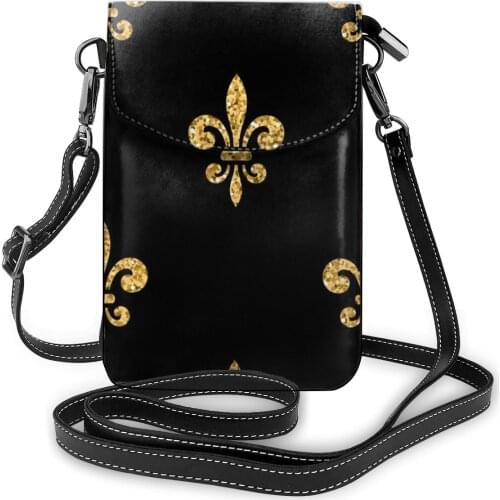 Women Messenger Shoulder Straps Bag Golden Fleur De Lis Pattern Card Holders Cell phone Pocket Handbag Ladies Phone Purse