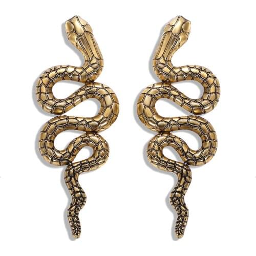 Vintage Punk Long Snake Earrings for Women Jewelry European Gold Color Ear Stud Handmade Womens Stud Earings Girl Gifts