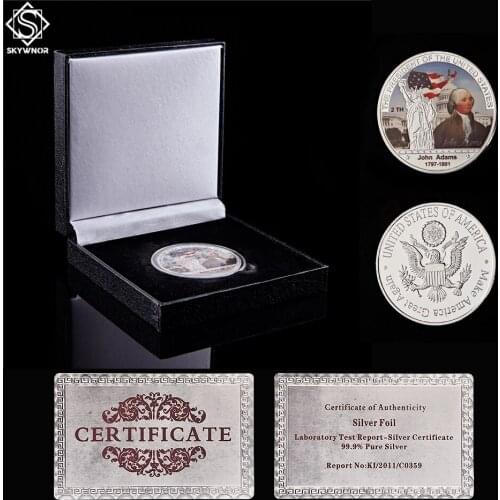1797-1801 The Second USA President John Adams Collectible Silver Coin W/ Black Luxury Coin Box