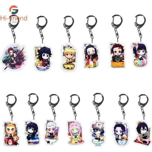 30Pcs/Lot Anime Keychains Demon Slayer Keychain Kimetsu No Yaiba Acrylic Key Ring for Women Man Gift Wholesale