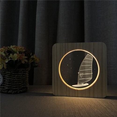 Big Ship 3D Wooden LED Lamp Table Light Switch Control Carving Lamp for Friends Kids Birthday Gift