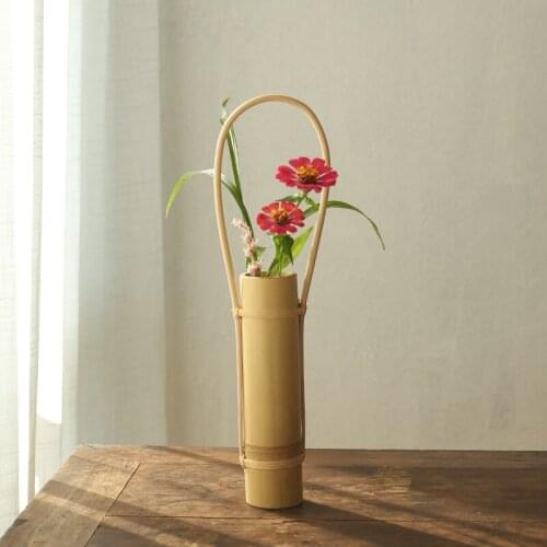 Bamboo Flower Vase Plant Storage Basket Handmade Japanese Style Tabletop Organizer Holder Support Home Table Decor
