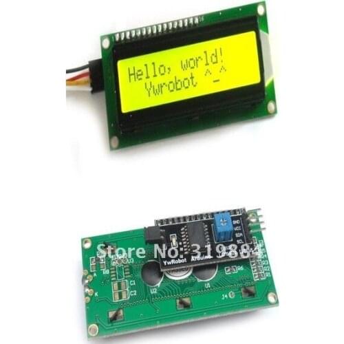 Free shipping 2pcs IIC/I2C/TWI Serial LCD 1602 Module Shield Display with Test code Yellow/Green Backlight