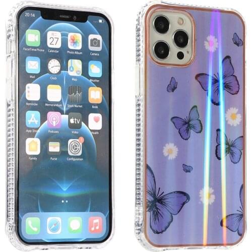 Leopard Lattice Butterfly Laser Aurora Phone Case For iPhone 12 11 Pro Max X XR XS 8 7 Plus SE2 Case Shockproof Glossy TPU Cover