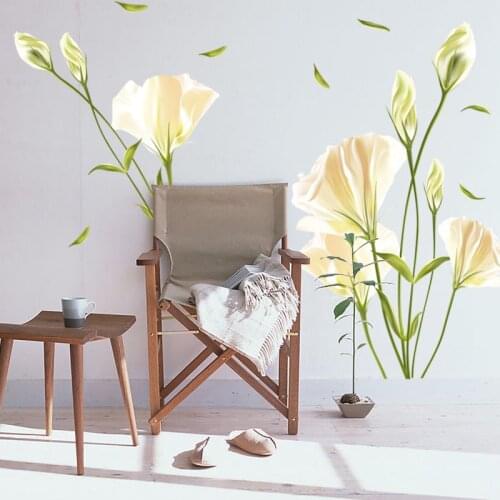 Blooming Lily Wall Stickers Flowers Mural Living Room Sofa TV Background Wall Decoration Art DIY Wallpaper Home Office Decor