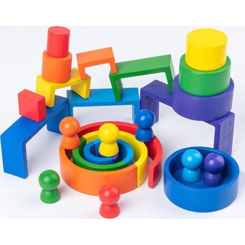 Children Wooden Rainbow Toy Creative Stacked Balance Blocks Baby Toy Montessori Educational Toys Christmas Gift