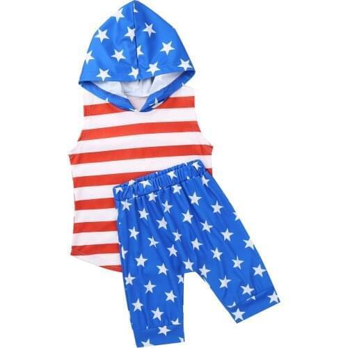 Kids Boys Sport Suit Stripes Stars Print Hooded Hoodie Sleeveless Tops and Shorts Children Sport Exercise Casual Wear Outfits