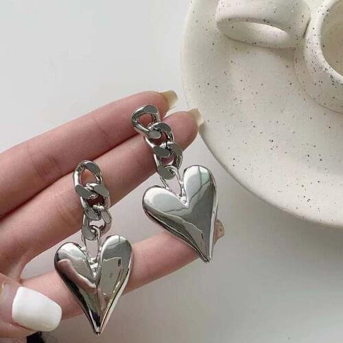 Europe Metal Chain Heart-shaped Pendant Earrings Long Restore Ancient Ways Of Individual Character Vogue Stud Earrings