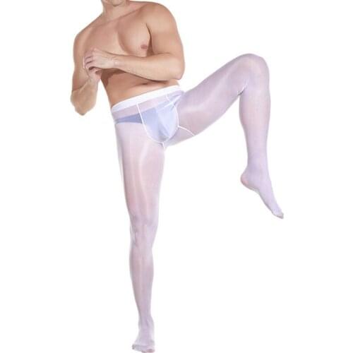 Plus Size 100KG U Convex Pouch Oil Glossy Shiny Pantyhose Sexy Tights Nylon Stockings Fetish Gay Wear 8D Sheer Leggings Pants