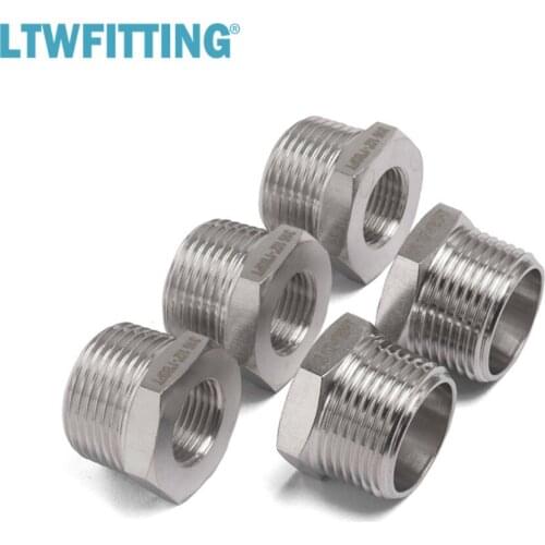 LTWFITTING Stainless Steel 316 Pipe Hex Bushing Reducer Fittings 1-Inch Male BSPT x 1/2-Inch Female BSPP