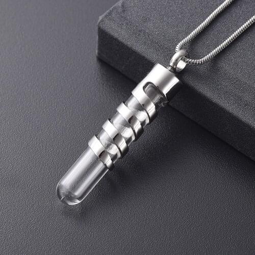 IJD10721 New Stainless Steel Openable Glass Tube Container Urn Keepsake Cremation Ashes Memorial Pendant Necklace