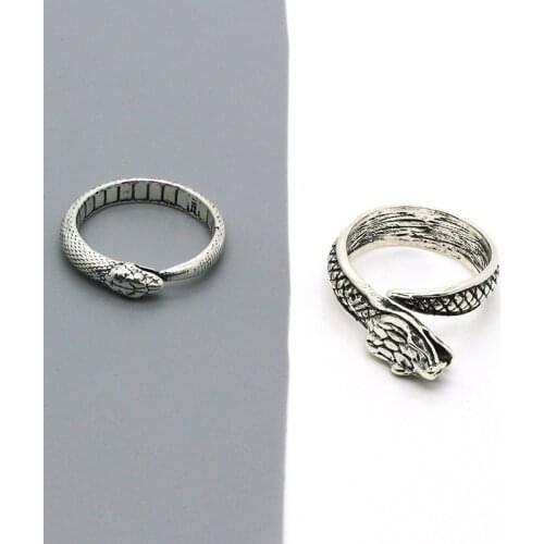 1PC New Punk Hiphop Snake Ring For Men Women Vintage Exaggerated Rock Dragon Animals Open Male Ring Party Jewelry Gift R254