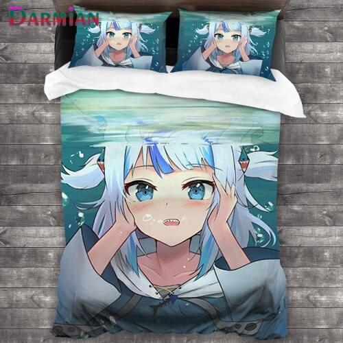 DARMIAN Duvet Cover Pillowcase Sets Gawr Gura Hololive Comforter Bedding Set For Kids Girls Single Double Multi-size Bedclothes