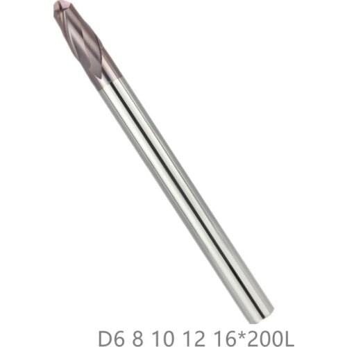 HRC50 D6 8 10 12 16 *200mm 2Flutes Ball Nose Tungsten Carbide Straight Shank End Mill CNC Tool cutter of machine