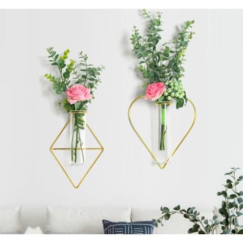 Wrought Iron Glass Test Tube Vase Hanging Hydroponic Plant Vase Home Decoration Wall Hanging Vase