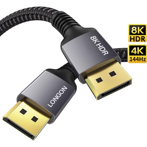 LONGON DisplayPort1.4 Cable 8K 60Hz 4K144Hz 240Hz 480Hz for RTX3080 3090 PC Laptop TV Display Port 1.4 DP 1.2 Gaming Slim Cable