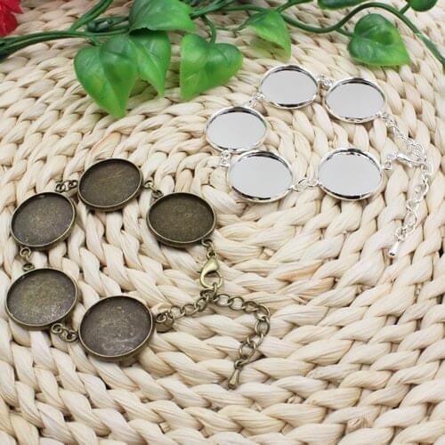 Fit 18mm cabochons Copper Bracelet Round Blank Setting Bezel Base Cabochon For DIY Bangle 5pcs/lot K05127