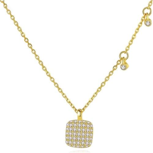 MetJakt S925 Sterling Silver Micro-Inlaid 3A Zircon Square Pendant Fashion Elegant Womens Necklace