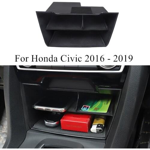 ABS Car Tiered Storage Box Built-in Silica Gel Non Slip Mat For Honda Civic 2019 2018 2017 2016 Interior Decoration Accessories