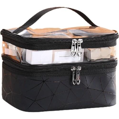 Fashion Womens Double Layer Design Square Cosmetic Bag For Outdoor Travel Organizer Portable Large Toiletries Makeup Kit Pouch