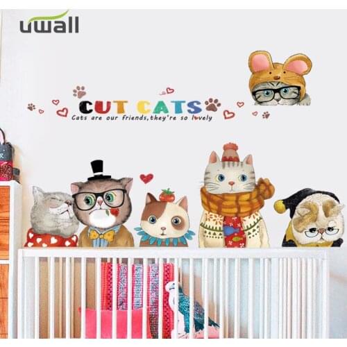 Cartoon Cute Cats Self-adhesive Wall Stickers For Kids Room Wall Decoration Home Decor Baby Bedroom Cabinet Door Anime Sticker