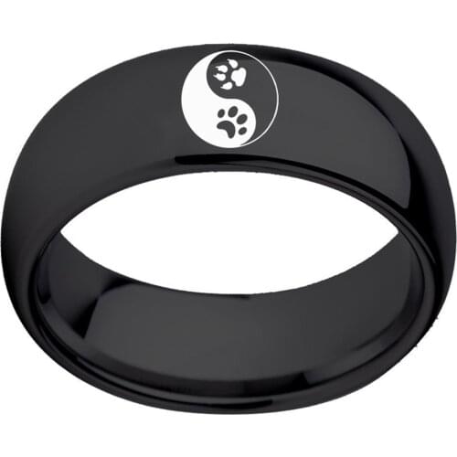 Fashion Jewelry Mens Stainless Steel Ring Yin Yang Symbol Animal Pet Ring Dog paw footprints Black Wedding Ring For Women Free