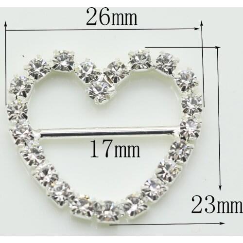 New 10pcs/ Heart Rhinestone Buckles / Ribbon sider for craft supplies Hair accessories Wedding Invitation Card DIY Decorativds