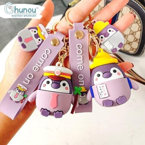 2020 New Creative Cartoon Penguin Women Car Keychain Cute Silicone Backpack Key Chain Keyring Couple Gift Keychain Accessories
