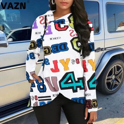 VAZN 2020 Autumn Latest Style Letter Fancy Casual Long Tees Lazy Nature Young Hooded Full Sleeve Women Slim Long Tees