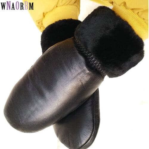New ladies sheepskin gloves winter black sheepskin gloves mittens mittens plus velvet thickening sports gloves