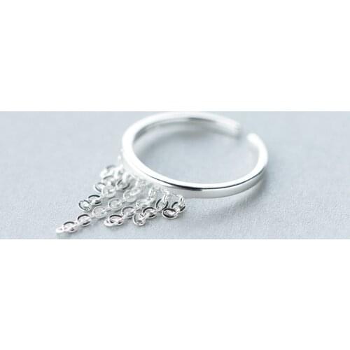 New Real. 925-Sterling-Silver-Jewelry Circles chain Tassel Ring adjustable GTLJ1040