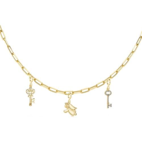 Valori Jewels Angel And Key, Zirconia White Gemstone, Gold Plated, Sterling Silver Charm Necklace