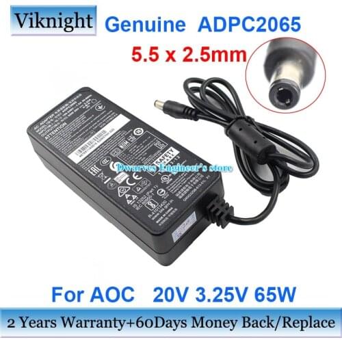 Genuine ADPC2065 20V 3.25V 65W AC Adapter For AOC Monitor AG322FCX U2879VF 280LM00004 315LM00019 E2272PWUT/BS Power Charger