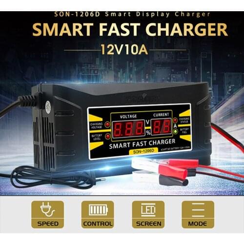 Full Automatic 12V 10A 6A Car Battery Charger Motorcycle For Wet Dry Lead Acid Digital LCD Display Smart Fast Battery Charger