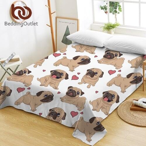 BeddingOutlet Hippie Pug Bed Sheets Animal Cartoon Flat Sheet for Kids Bedroom Cute Bulldog Print Bedspreads Sofa Cover 1 pc